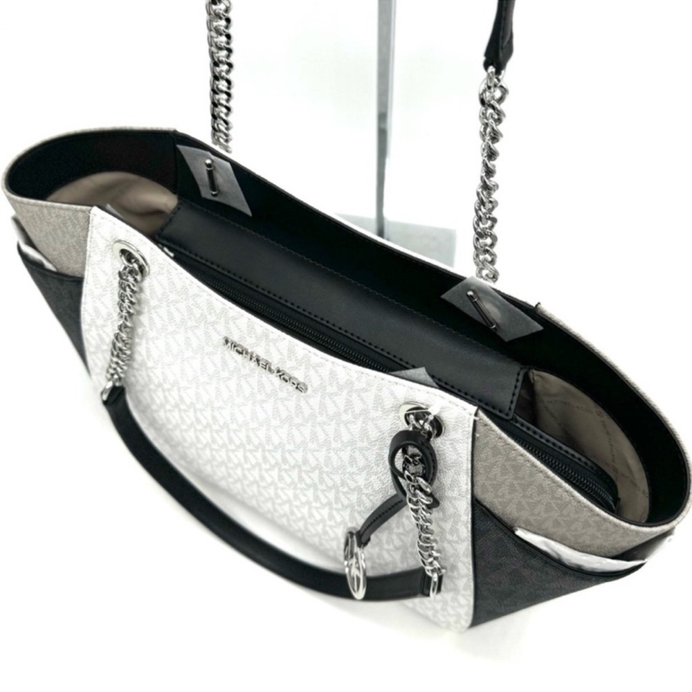 Michael Kors Large Jet Set Travel Chain Shoulder Bag Optic White Multi - Picture 8 of 11